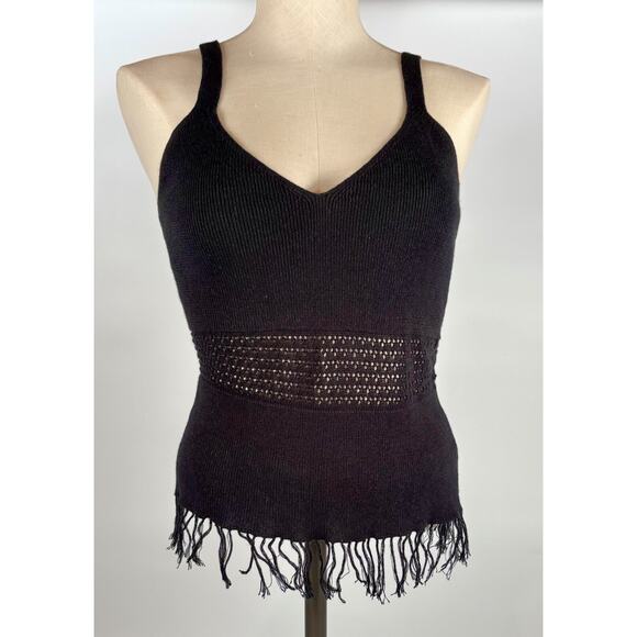 Xhilaration Tops - Boho Knit Tank Top Goth Fringe Women SMALL Cottage Cowgirl Y2k